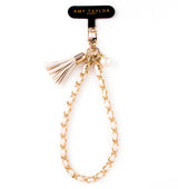 AMY TAYLOR Leather & Chain Hand Strap Beige