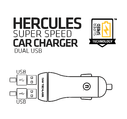 HERCULES SUPER SPEED CAR CHARGER - DUAL USB (BLACK)